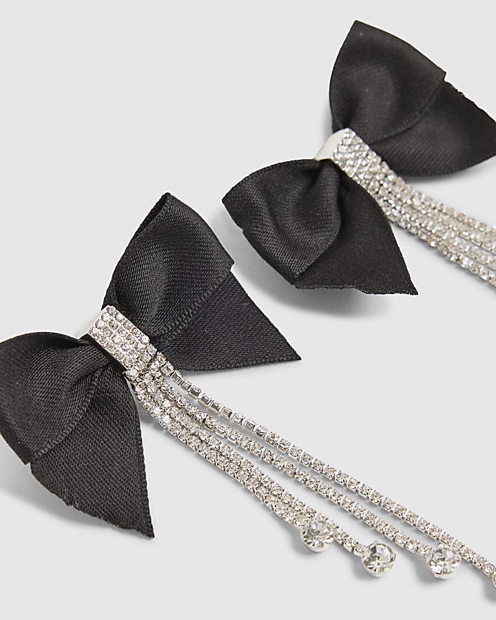 Black Bow Drop Earrings