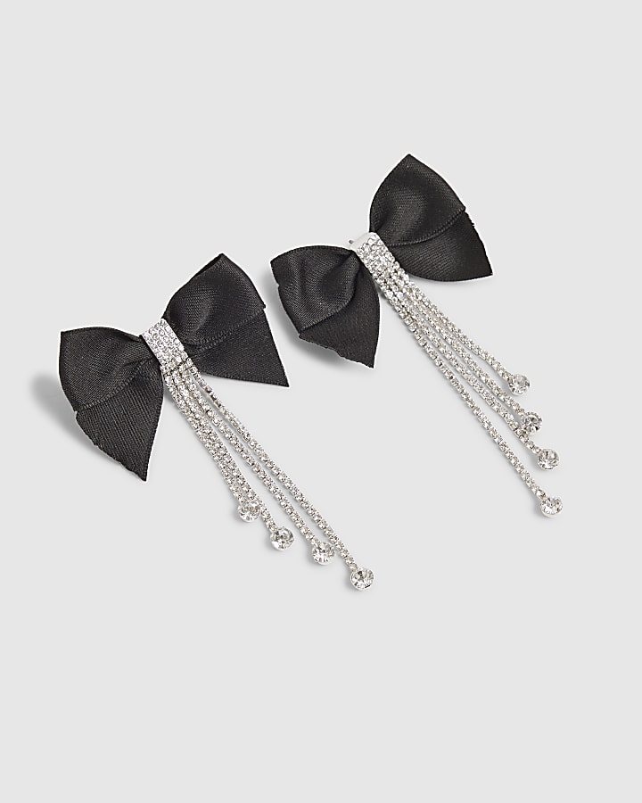 Black Bow Drop Earrings