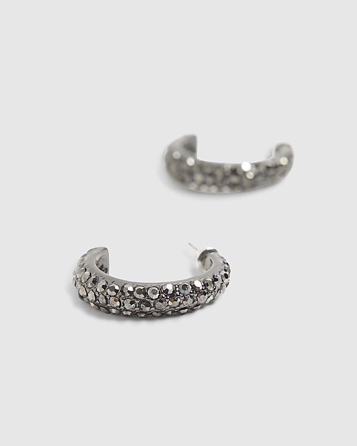 Black Rhinestone Hoop Earrings