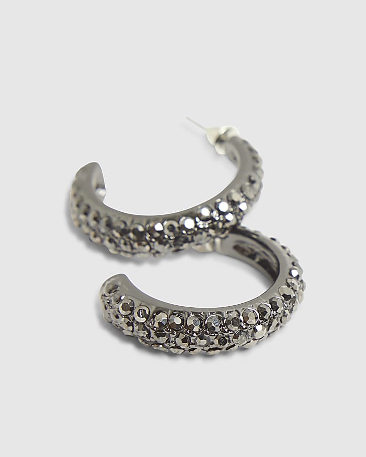Black Rhinestone Hoop Earrings