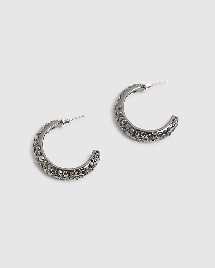 Black Rhinestone Hoop Earrings