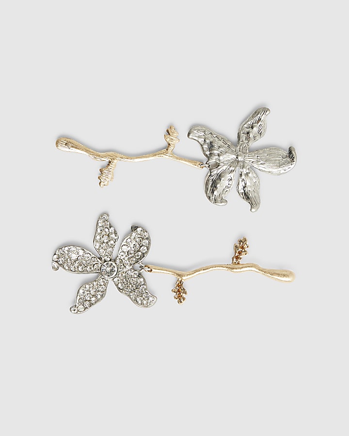 Silver Flower Drop Earrings