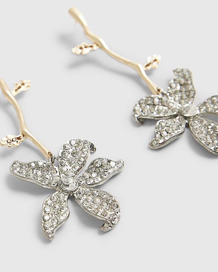 Silver Flower Drop Earrings