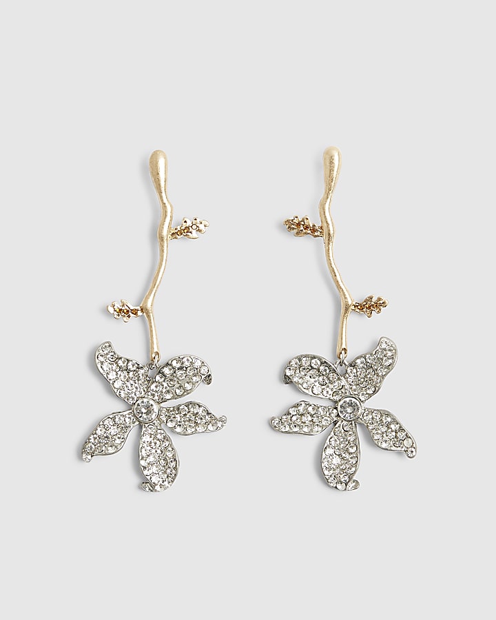 Silver Flower Drop Earrings