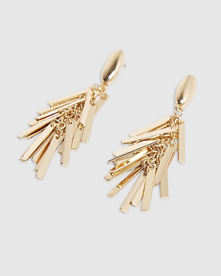 Gold Tassel Bar Drop Earrings