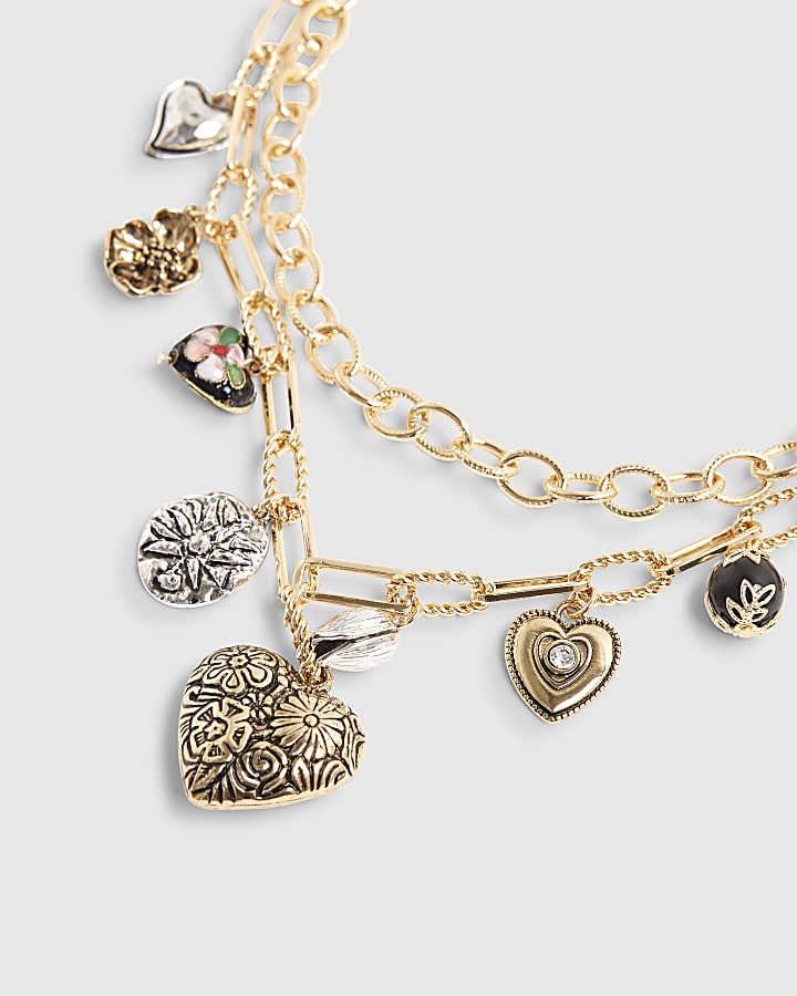 Gold Flower And Heart Collar Necklace