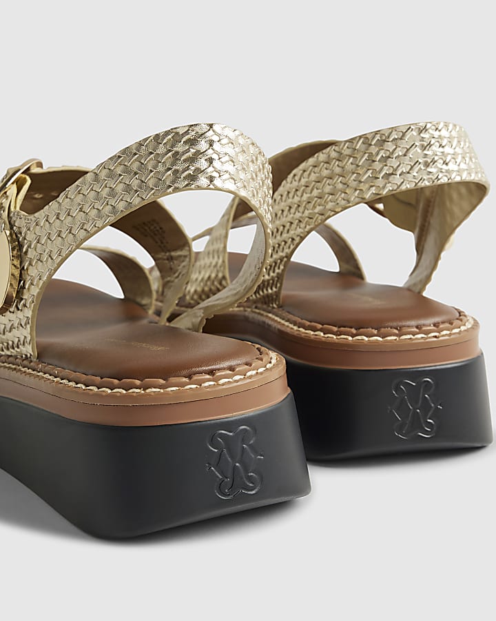 Gold Wide Fit Woven Flatform Sandals