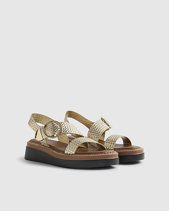 Gold Wide Fit Woven Flatform Sandals