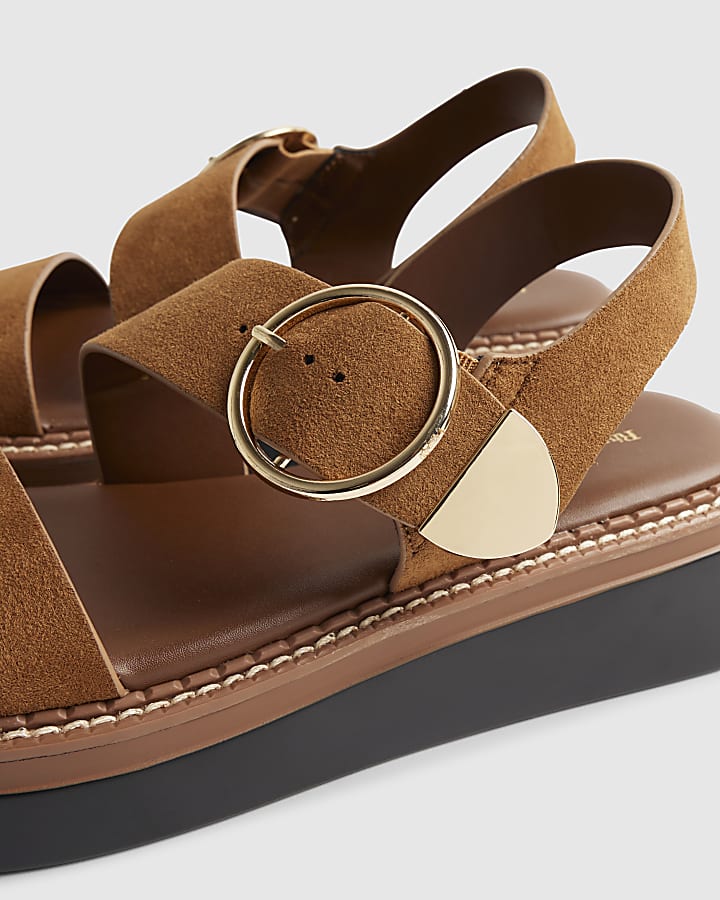Brown Two Part Ring Buckle Flatform Sandals