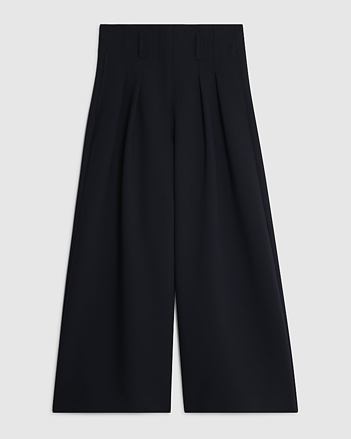 Petite Navy High Waist Wide Leg Trousers