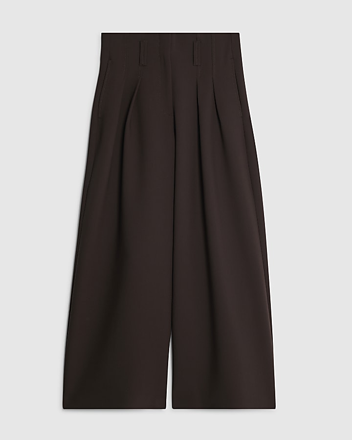 Petite Brown High Waist Wide Leg Trousers