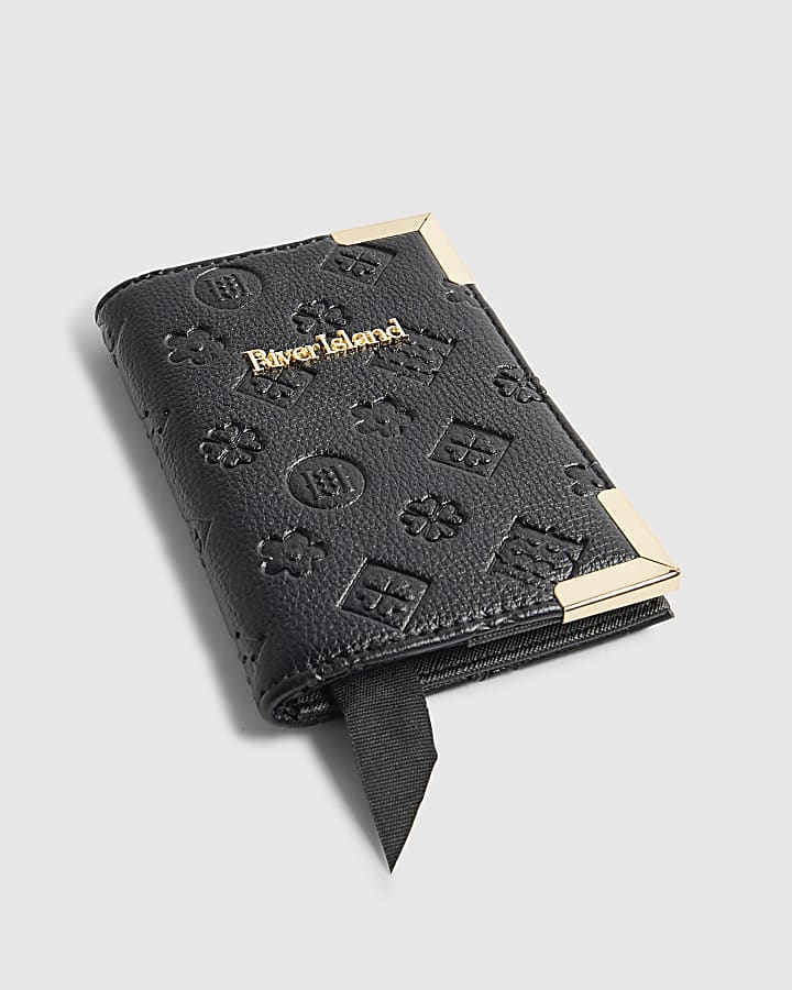 Black Embossed Monogram Print Passport Cover
