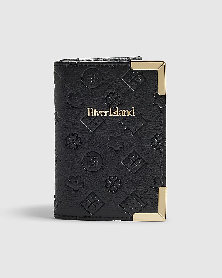 Black Embossed Monogram Print Passport Cover