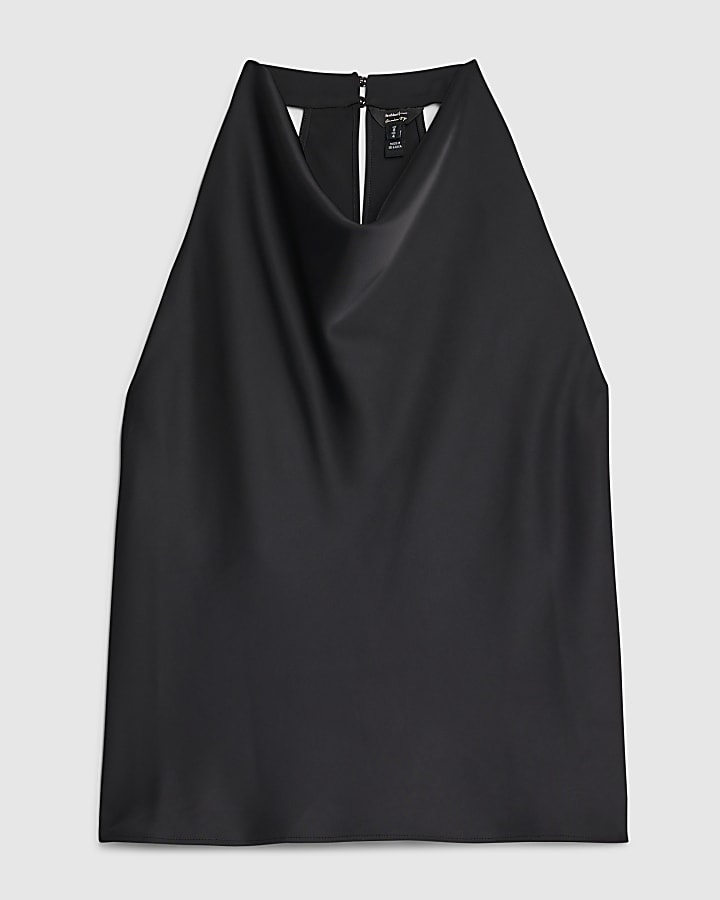 Black Satin Halter Neck Top