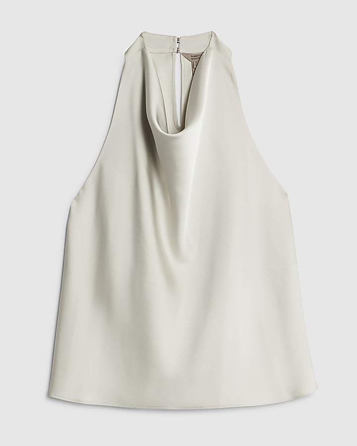Silver Satin Halter Neck Top