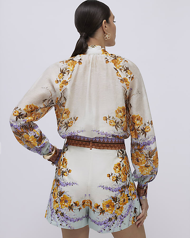 Cream Floral Print Blouse