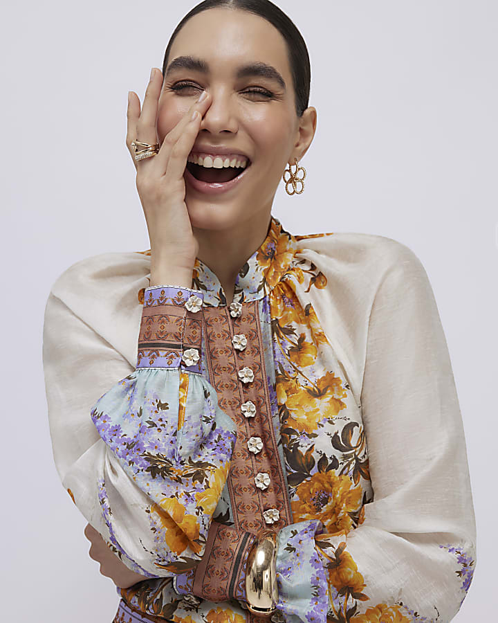 Cream Floral Print Blouse