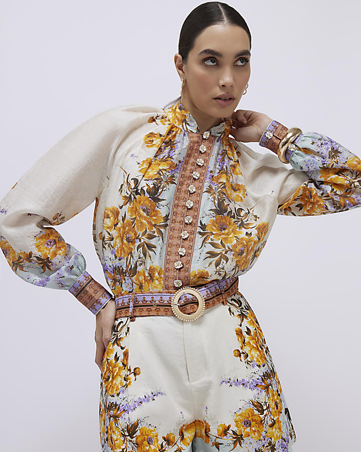 Cream Floral Print Blouse