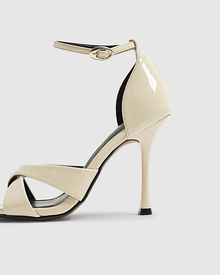 Cream Cross Over Strap Heeled Sandals