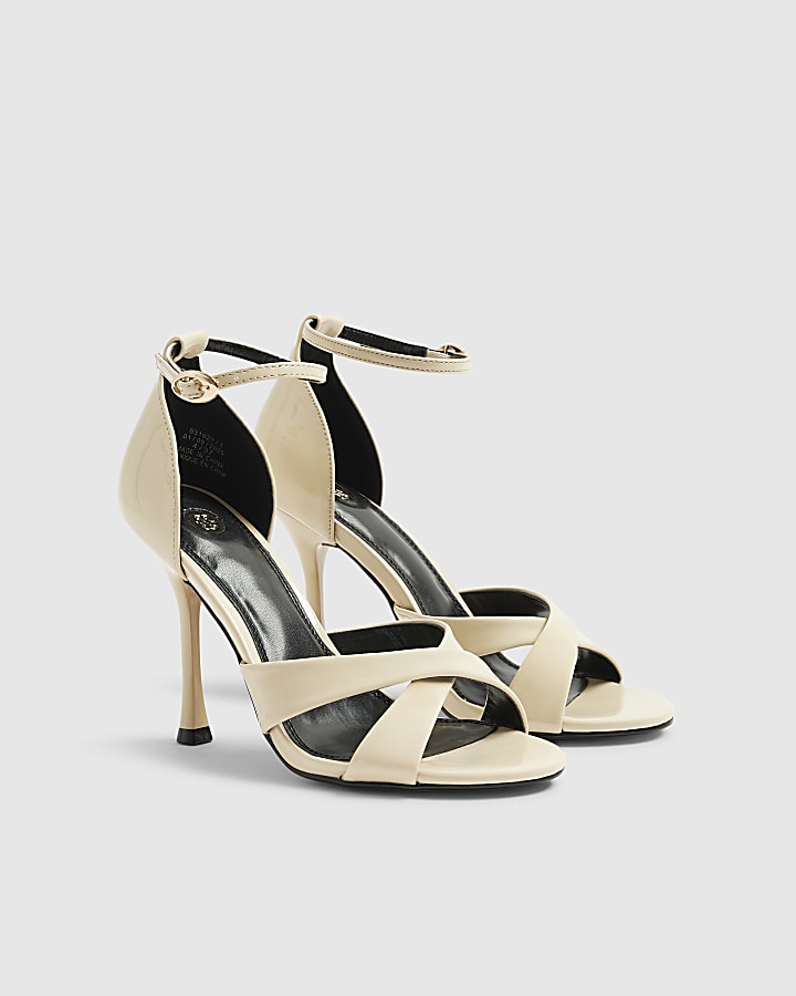 Cream Cross Over Strap Heeled Sandals