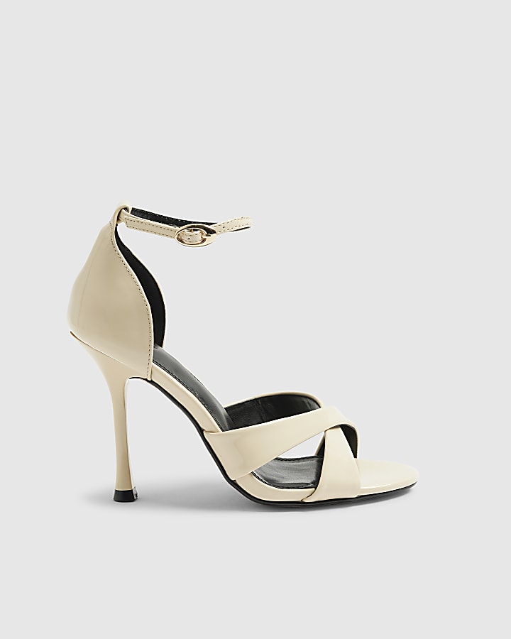 Cream Cross Over Strap Heeled Sandals