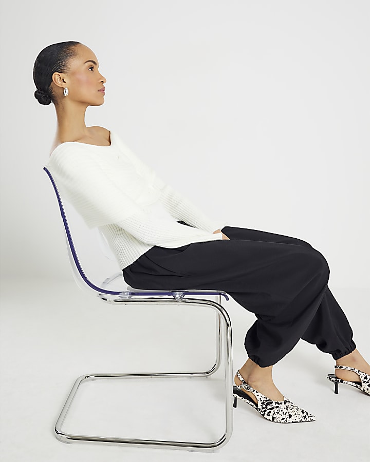 Cream Knitted Long Sleeve Bardot Jumper