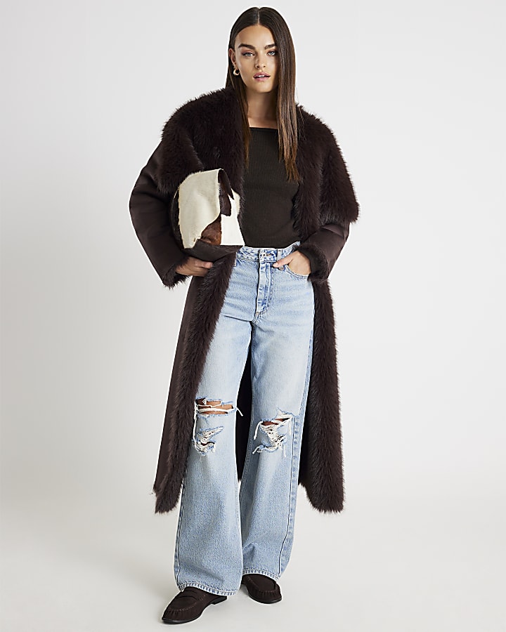 Brown Knitted Off The Shoulder Jumper