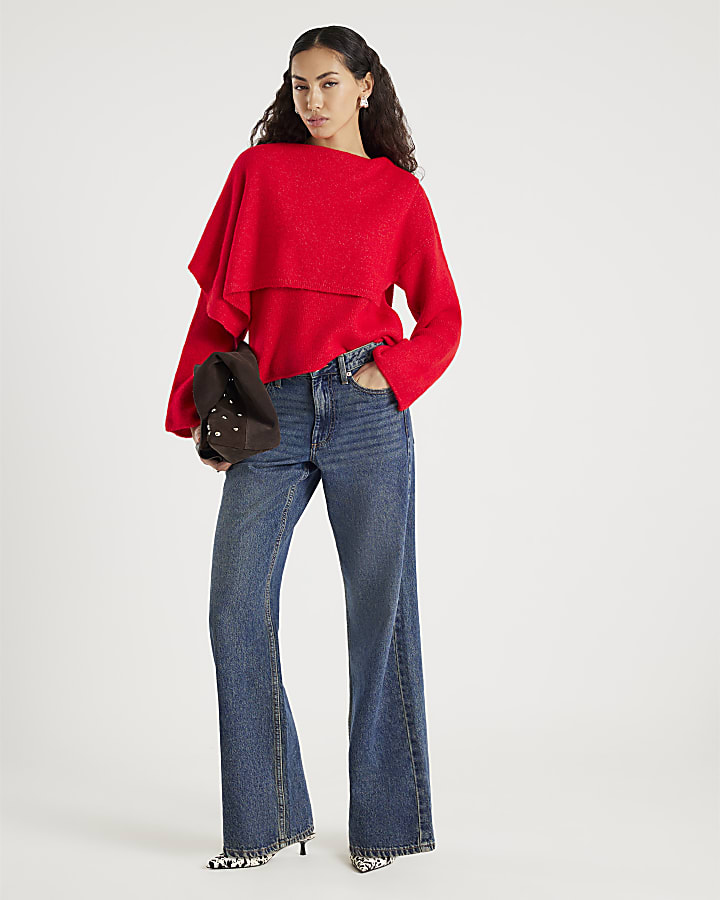 Red Knitted 2 In 1 Jumper