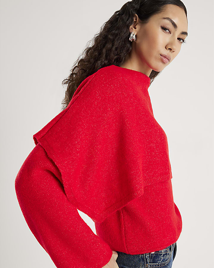 Red Knitted 2 In 1 Jumper