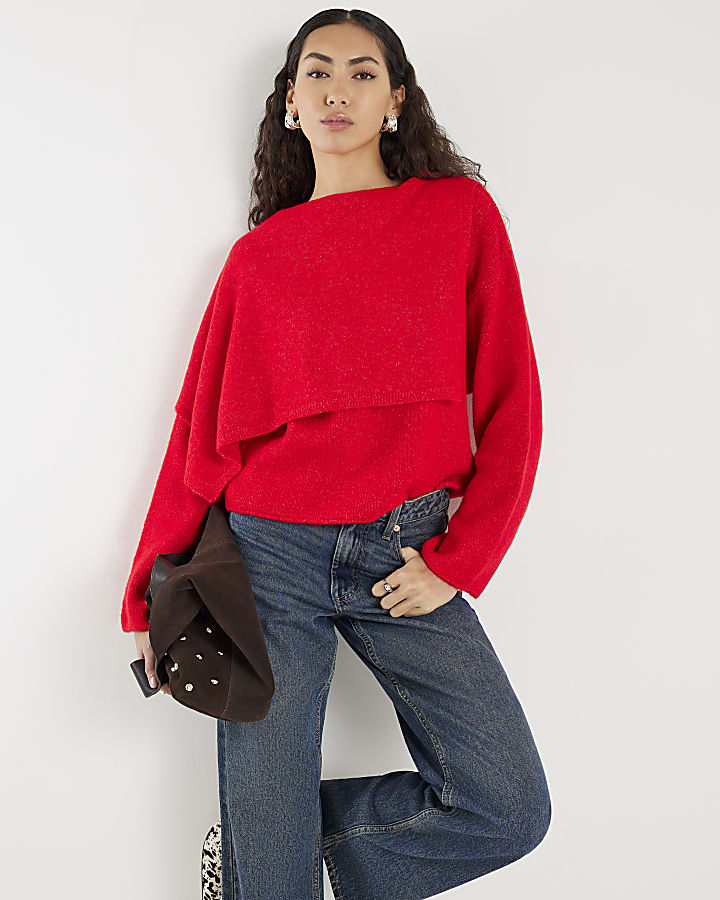 Red Knitted 2 In 1 Jumper