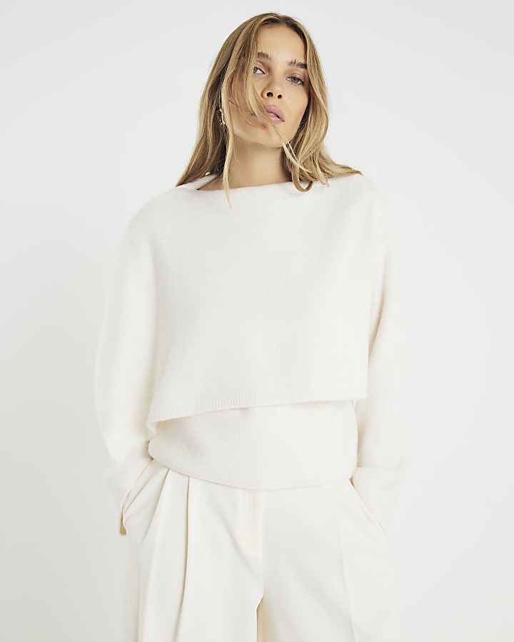 Cream Knitted 2 in 1 Jumper