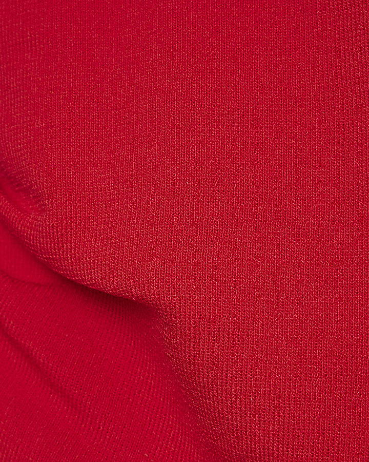 Red Long Sleeve Fitted Off Shoulder Top