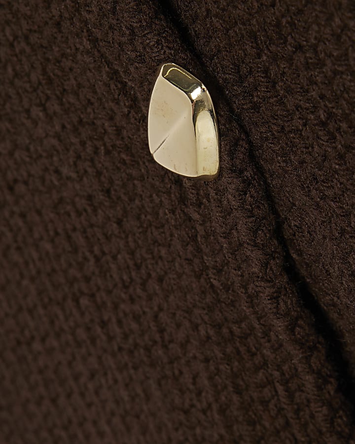 Brown Knitted Sleeveless Button Cardigan