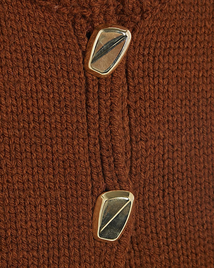 Brown Sleeveless Button Up Cardigan