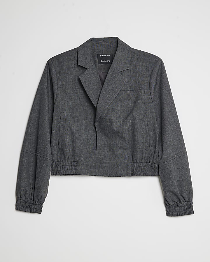 Grey Long Sleeve Collared Bomber Jacket