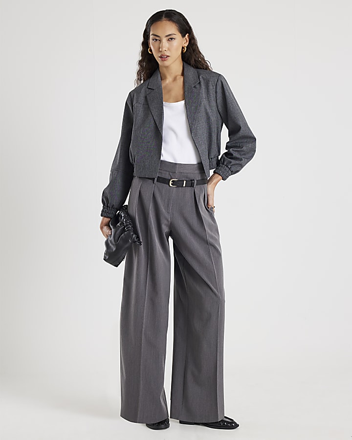 Grey Long Sleeve Collared Bomber Jacket