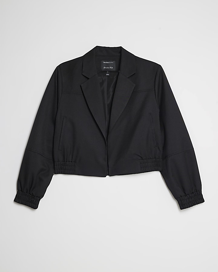 Black Long Sleeve Collared Bomber Jacket