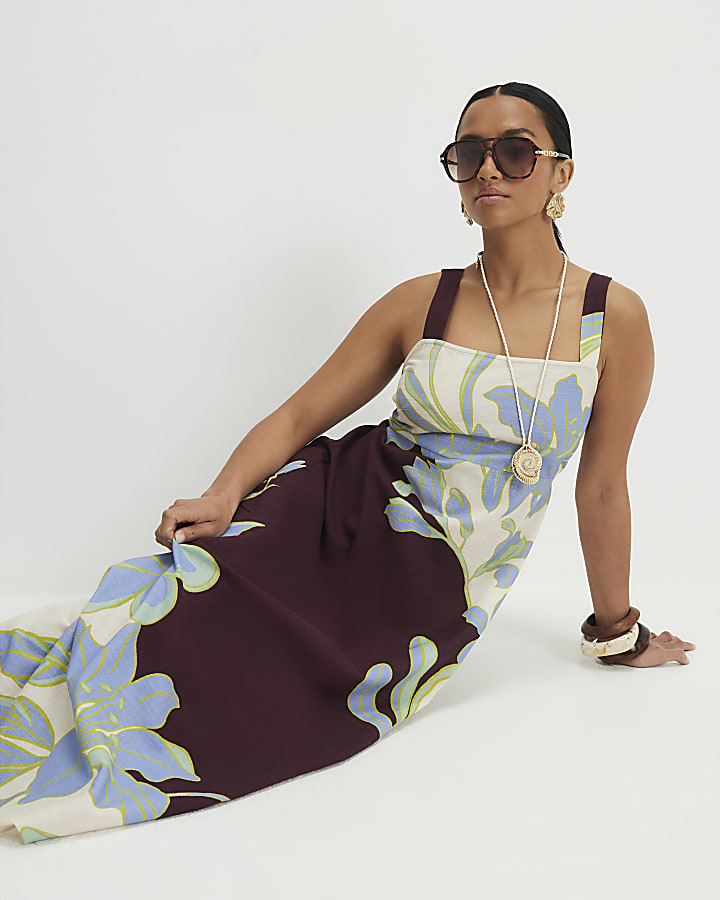 Petite Cream Floral Midi Dress
