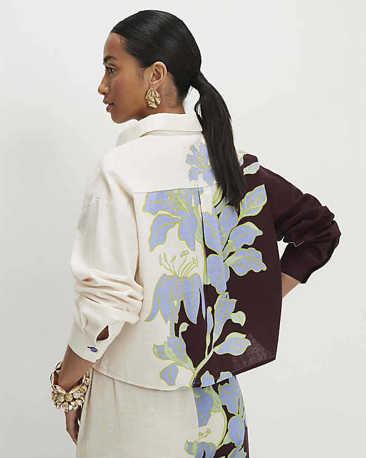 Petite Cream Floral Beach Shirt