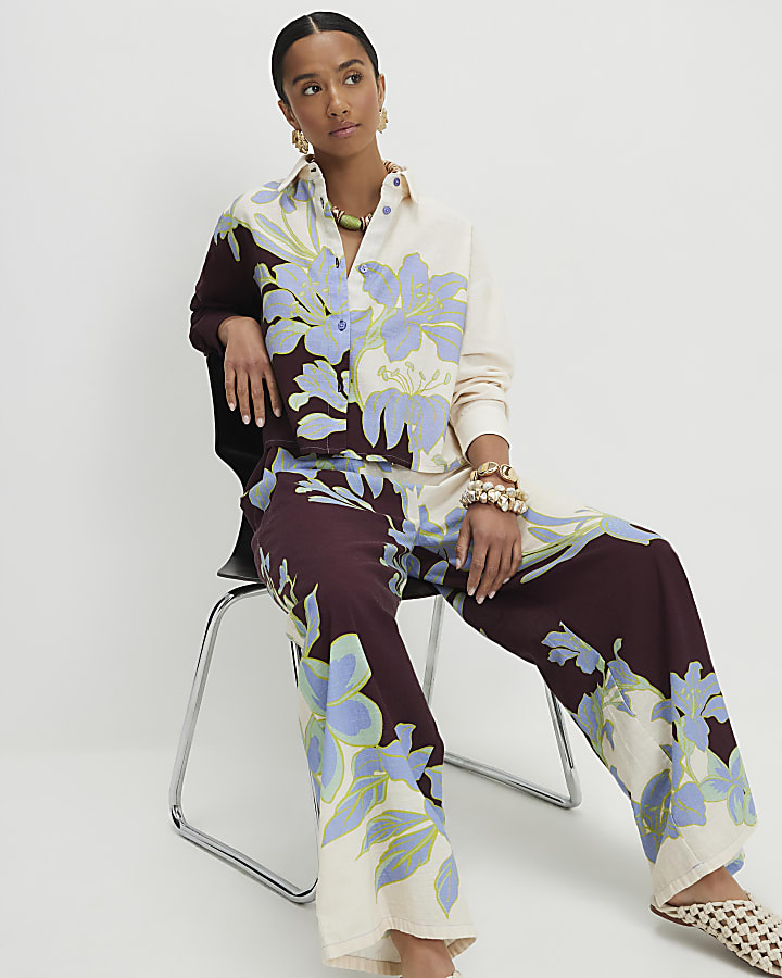 Petite Cream Floral Beach Shirt