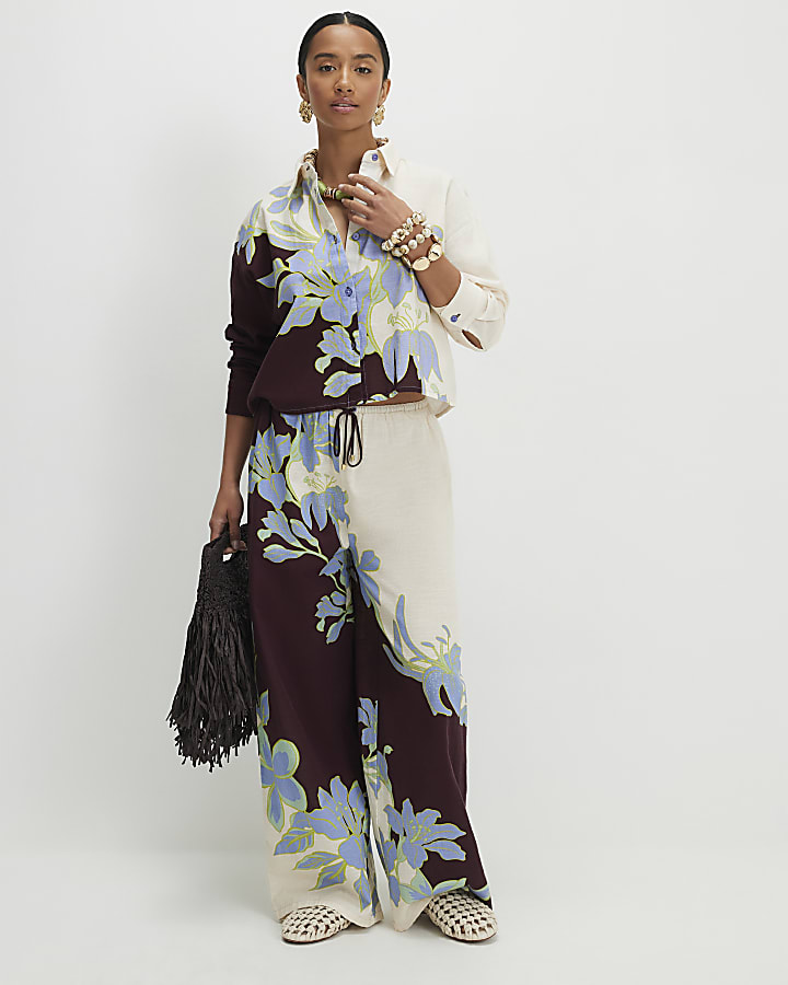 Petite Cream Floral Beach Shirt