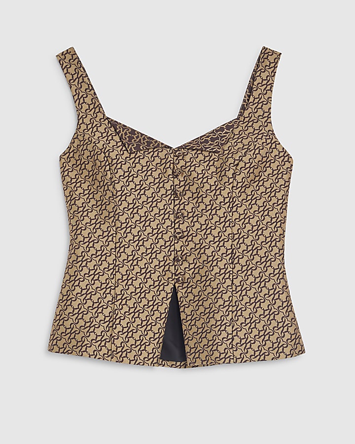 Brown Fold over Monogram Waistcoat