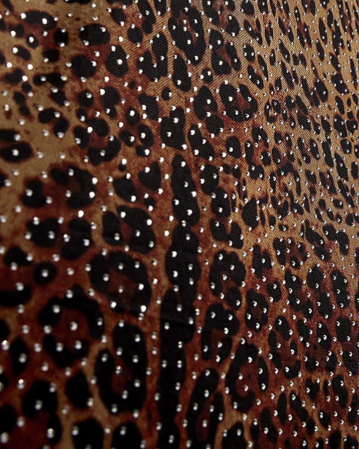 Black Mesh Leopard Print Diamante Midi Dress