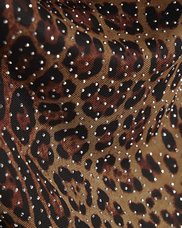 Black Mesh Leopard Print Diamante Cami Top