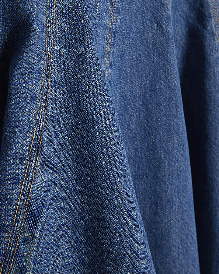 Blue Denim Long Sleeve Seamed Mini Dress