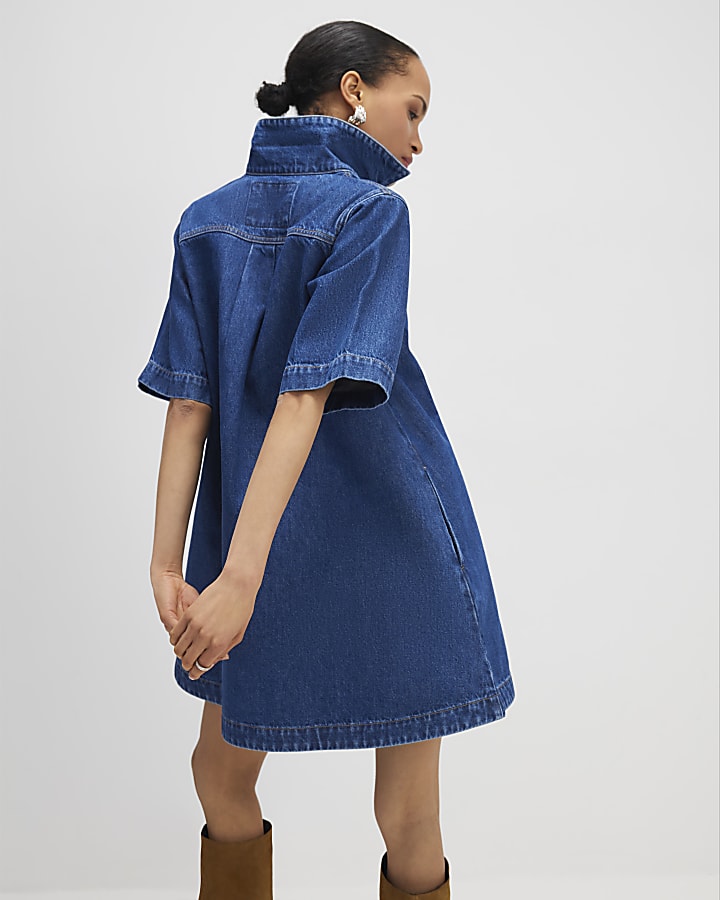 Denim Button Through Mini Dress
