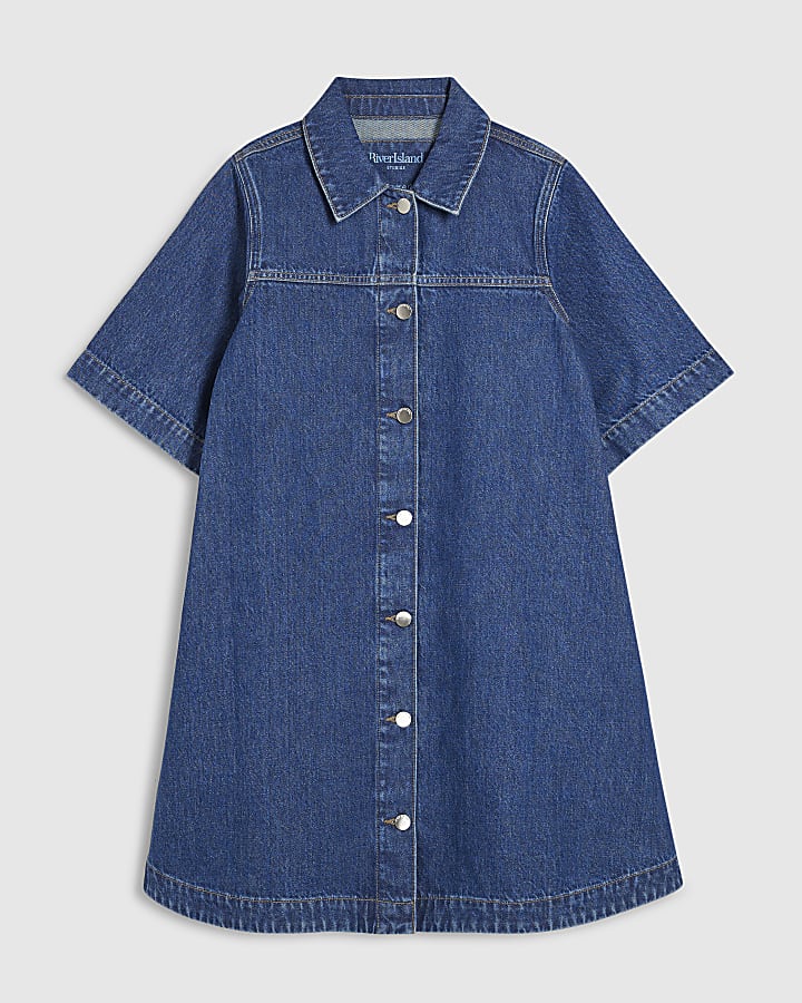 Denim Button Through Mini Dress