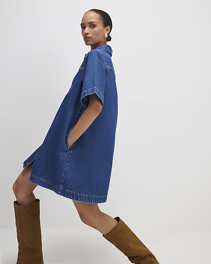 Denim Button Through Mini Dress
