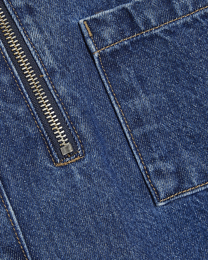 Denim Zip Front Mini Dress