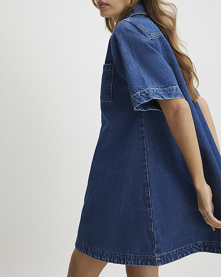 Denim Zip Front Mini Dress